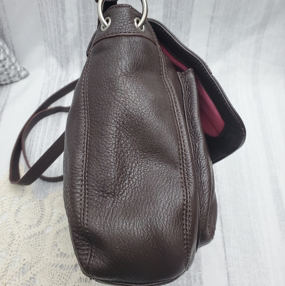 Isaac Mizrahi Leather Dark Maroon Flap Closure Small Messanger Bag w/ Top handle - Picture 6 of 16